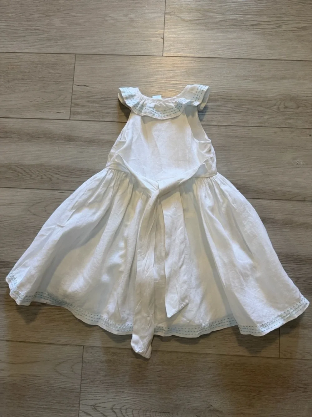 Janie And Jack Pickstitched Linen Dress Sz 2 2T White Ruffle Photo Shoot Classic